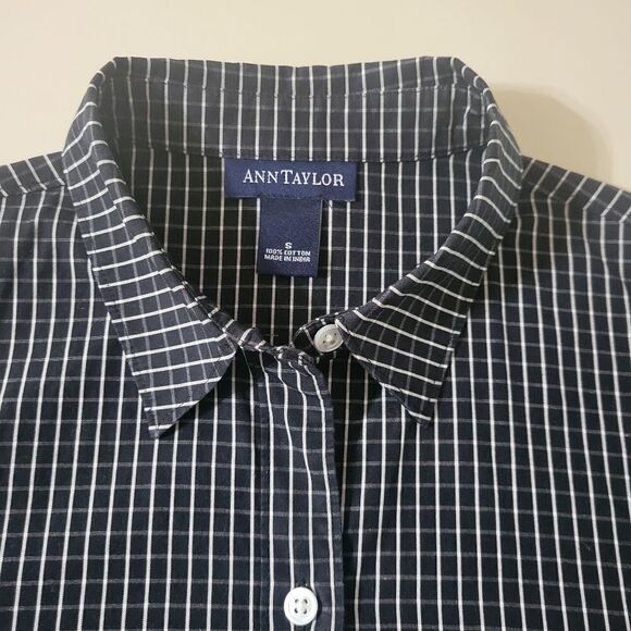 Ann Taylor Black Check Button-Down Shirt - Picture 7 of 14
